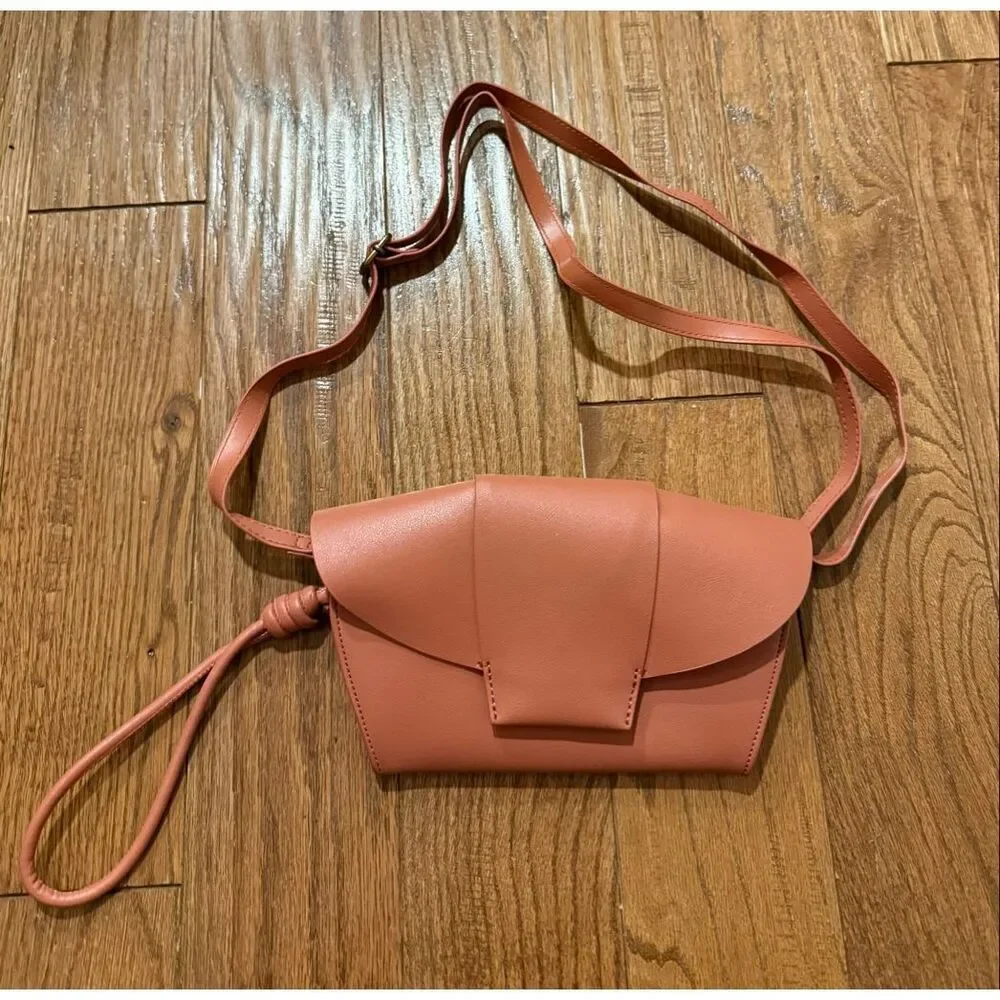 Tan orange faux leather crossbody purse small